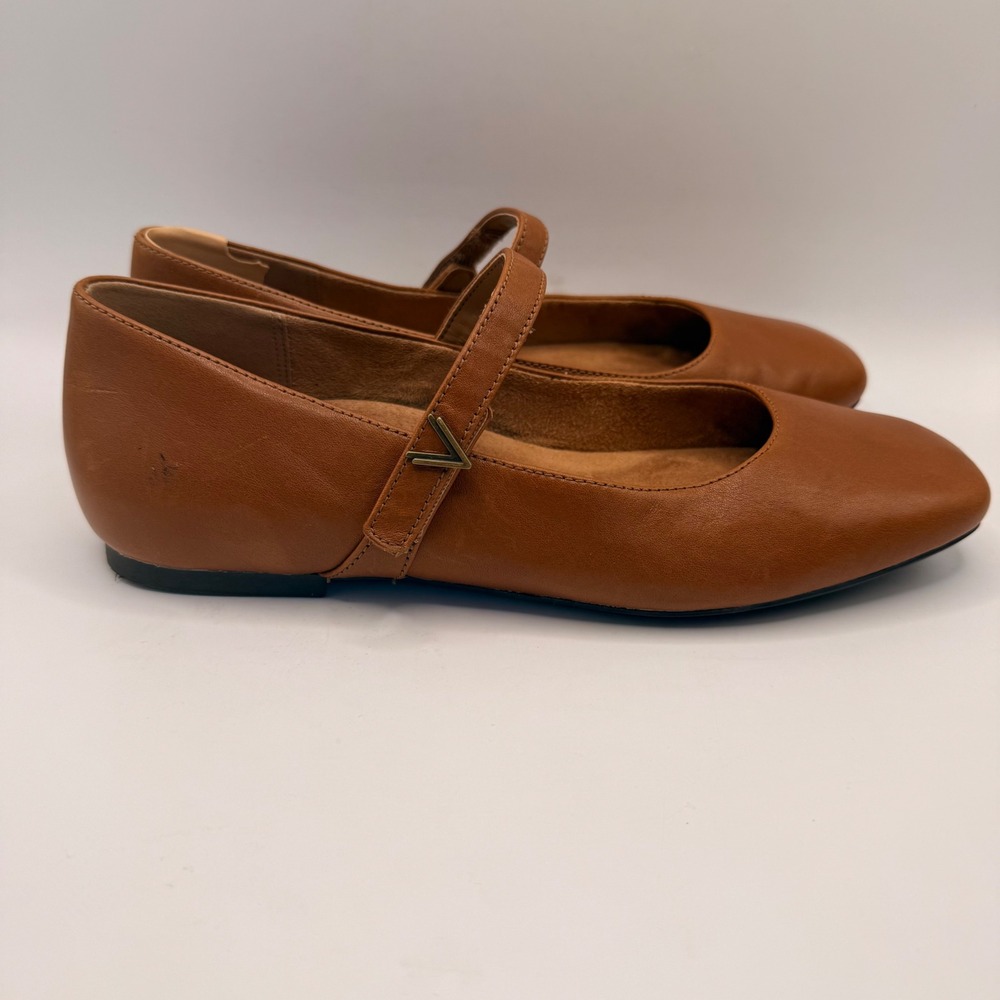 Vionic Alameda Mary Jane Flats Brown Leather Square Toe Strap Shoes Size 8.5 - Picture 1 of 7